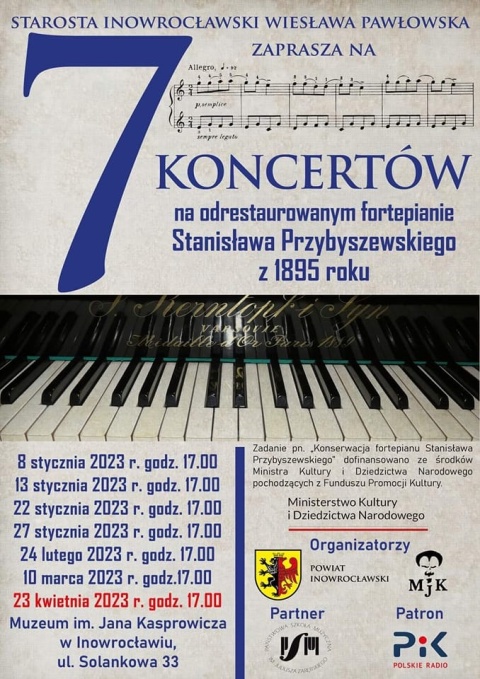 Siódmy koncert na odrestaurowanym fortepianie Stanisława Przybyszewskiego, Muzeum im. Jana Kasprowicza, 23.04.2023r.