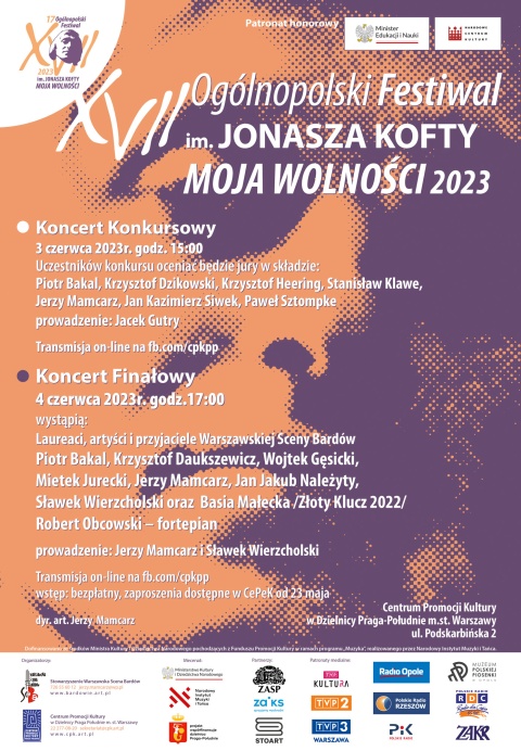 XVII Ogólnopolski Festiwal im. Jonasza Kofty Moja Wolności 2023. w dniach 3-4.06.2023r. (zakończony)