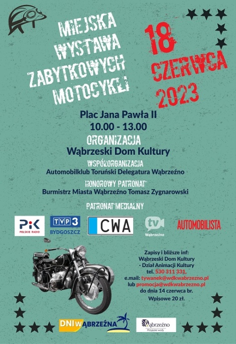 Miejska Wystawa Zabytkowych Motocykli, Plac Jana II Wąbrzeźno, 18 czerwca 2023r. (zakończona)