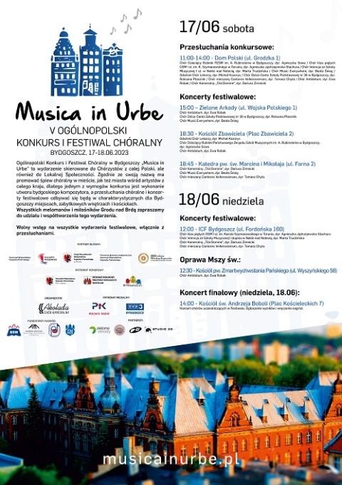 Ogólnopolski Konkurs i Festiwal Chóralny w Bydgoszczy Musica in Urbe 17-18 czerwca 2023 r.(zakończony)