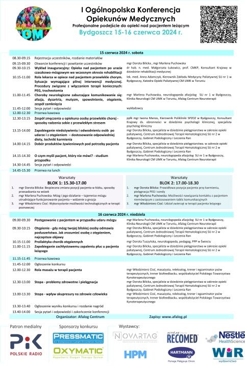 Ogólnopolska Konferencja Opiekunów Medycznych 15-16 czerwca 2024 r. w Centrum Kongresowe - Stadion Zawisza w Bydgoszhellip 