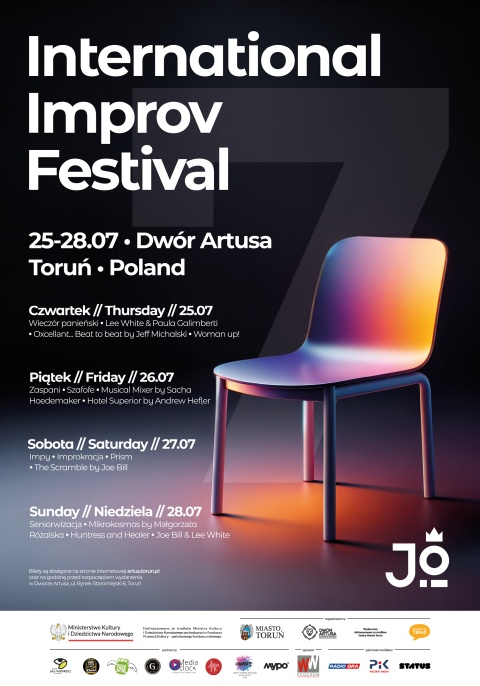 Międzynarodowy Festiwal Improwizacji Teatralnej JO w dniach 25  28 lipca 2024r. Centrum Kultury Dwór Artusa w Tohellip 