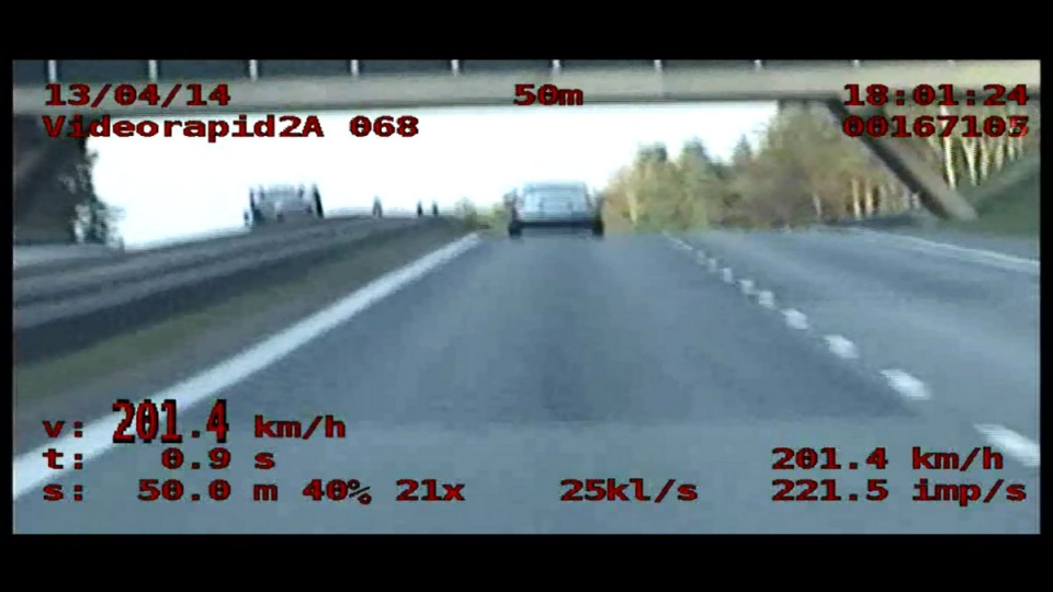 Kierowca audi jadący drogą nr 25 ze Stryszka w stronę Bydgoszczy dwukrotnie przekroczył dopuszczalną prędkość. Fot. Policja
