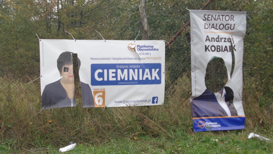 Nieznani sprawcy zniszczyli plakaty wyborcze kandydatów Platformy Obywatelskiej. Fot. Marcin Doliński