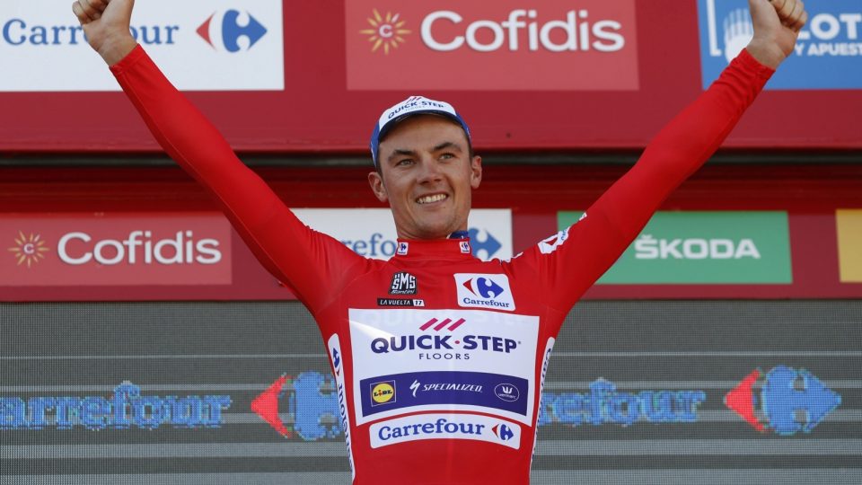 Na zdjęciu Belg Yves Lampaert, lider Vuelta a Espana 2017 po 2. etapie. Fot. PAP/EPA/Javier Lizon
