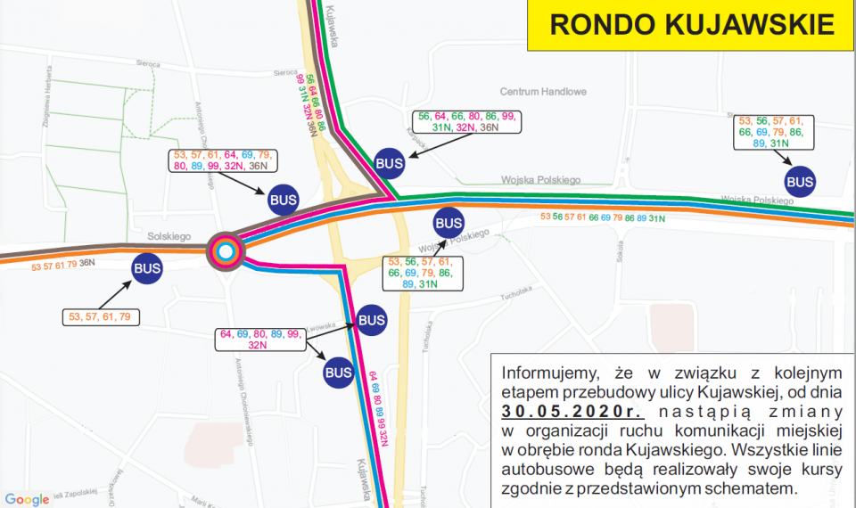 Zmiana lokalizacji przystanków dla linii dziennych – rondo Bernardyńskie/fot. materiały ZDMiKP