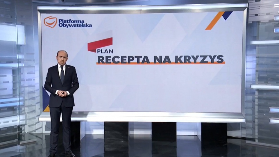 Przewodniczący PO Borys Budka podczas prezentacji „Recepty na kryzys”. Zrzut ekranu z www.facebook.com/PlatformaObywatelska