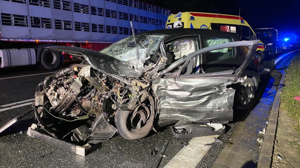 7 osób, w tym troje dzieci, zostało poszkodowanych w wypadku, do którego doszło w nocy na drodze krajowej nr 10 w miejscowości Przyłubie. Fot. OSP Solec Kujawski