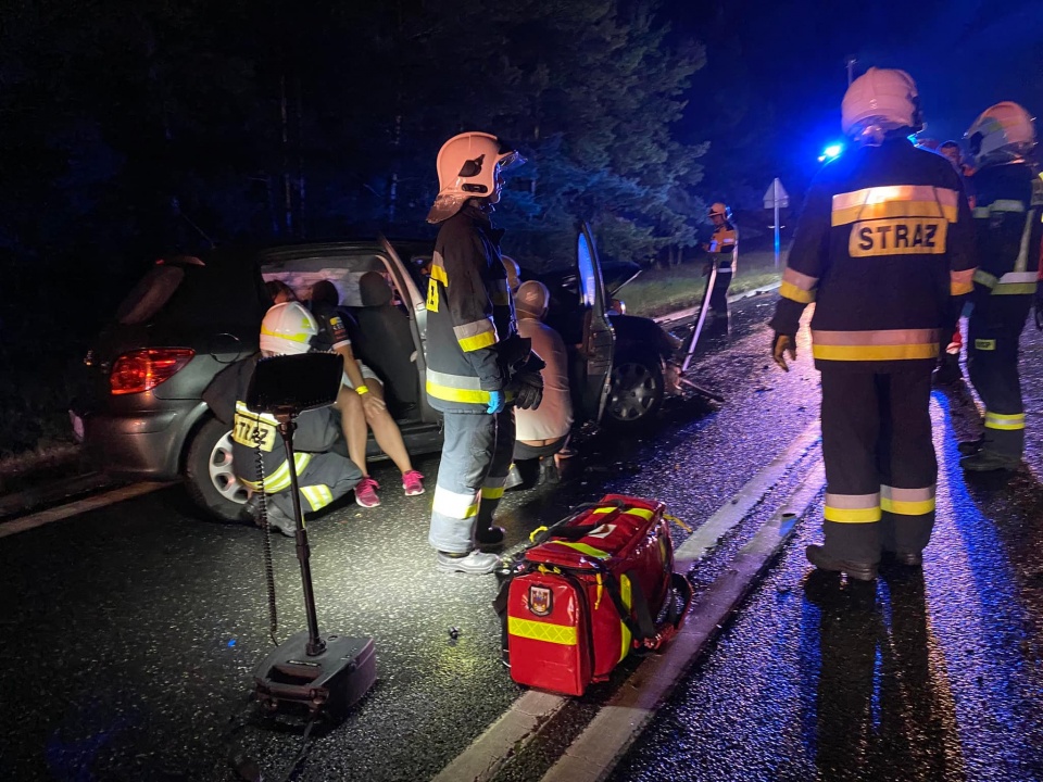 7 osób, w tym troje dzieci, zostało poszkodowanych w wypadku, do którego doszło w nocy na drodze krajowej nr 10 w miejscowości Przyłubie. Fot. OSP Solec Kujawski