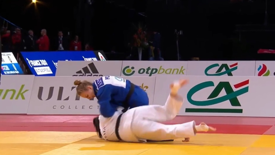 Angelika Szymańska podczas rzutu dającego jej trzecie miejsce. Fot.: Polski Związek Judo/Facebook