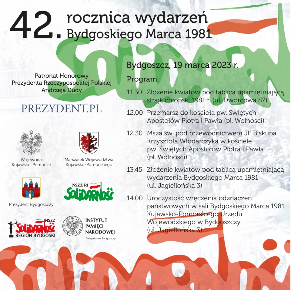 Plan obchodów 42. rocznicy wydarzeń Bydgoskiego Marca 1981 roku/fot. UW Bydgoszcz