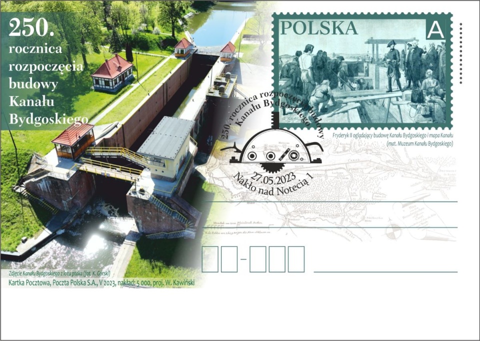 Kartka poświęcona 250. rocznicy rozpoczęcia budowy Kanału Bydgoskiego/fot. Poczta Polska
