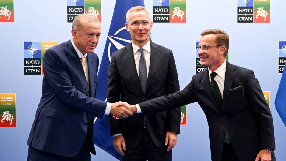 Prezydent Turcji Recep Tayyip Erdogan, sekretarz generalny NATO Jens Stoltenberg, premier Szwecji Ulf Kristersson/fot. Filip Singer, PAP