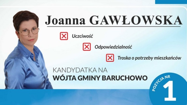 Joanna Gawłowska w drugiej turze wygrała wybory na wójta gminy Baruchowo