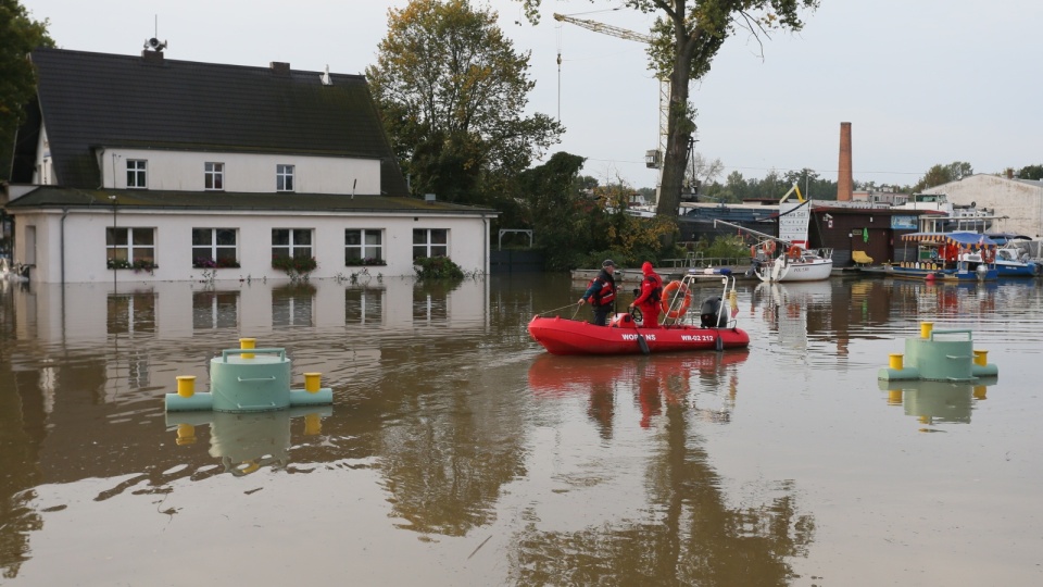 Zalania w związku z wysokim stanem wody w Odrze w Nowej Soli (woj. lubuskie), 23 bm. Fala kulminacyjna dotarła w okolice miasta w niedzielę 22 września/fot. Lech Muszyński