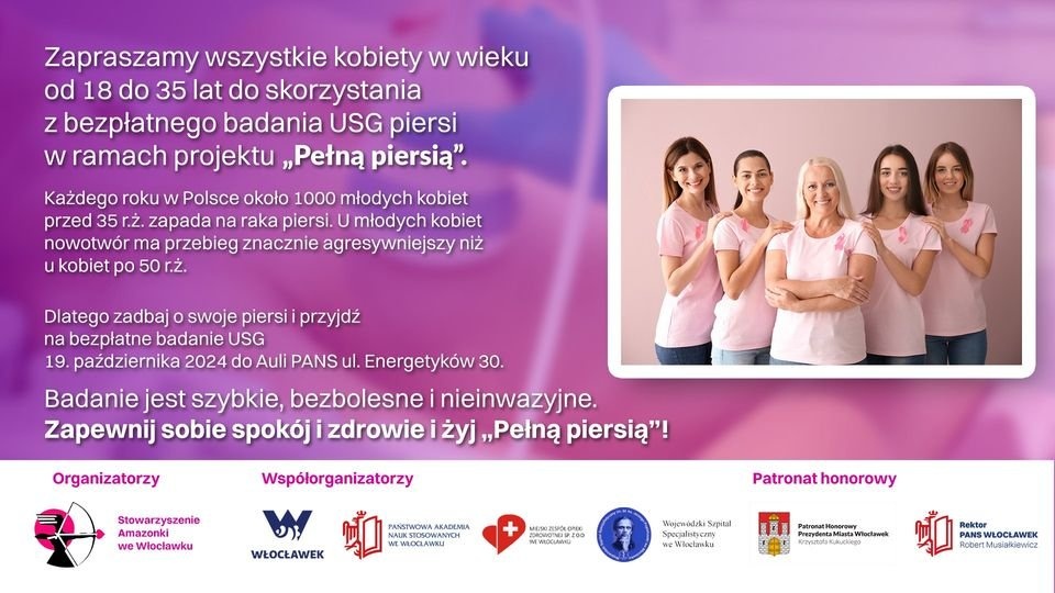 Kobiety w wieku 18-35 lat, które w sobotę przyjdą do auli Akademii Nauk Stosowanych we Włocławku, mogą poddać się darmowemu badaniu USG piersi/fot. wloclawek.eu