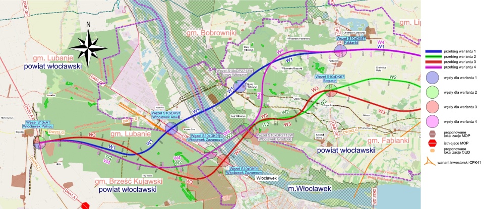 Warianty przebiegu trasy S10 przez powiat włocławski/fot. Urząd Miasta Włocławek