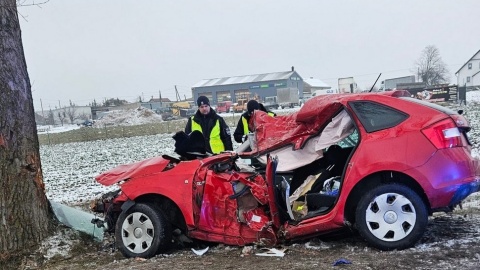 Samochód osobowy uderzył w drzewo koło Mogilna. 28-letni kierowca zginął na miejscu